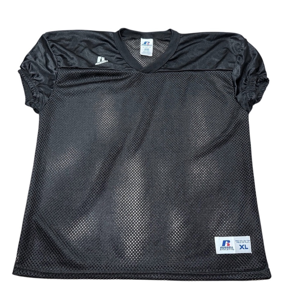 Russell Athletic Football Jersey V Neck Mesh Short Sleeve Top Youth XL Black